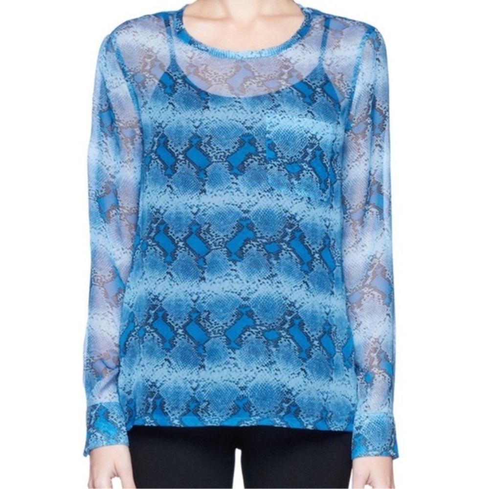 EQUIPMENT‎ 100% Silk Blue Python Print Sheer Blouse Size Small